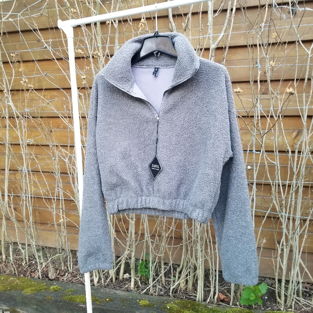 Zaful Crop Sweater Faux Fur Sweatshirt